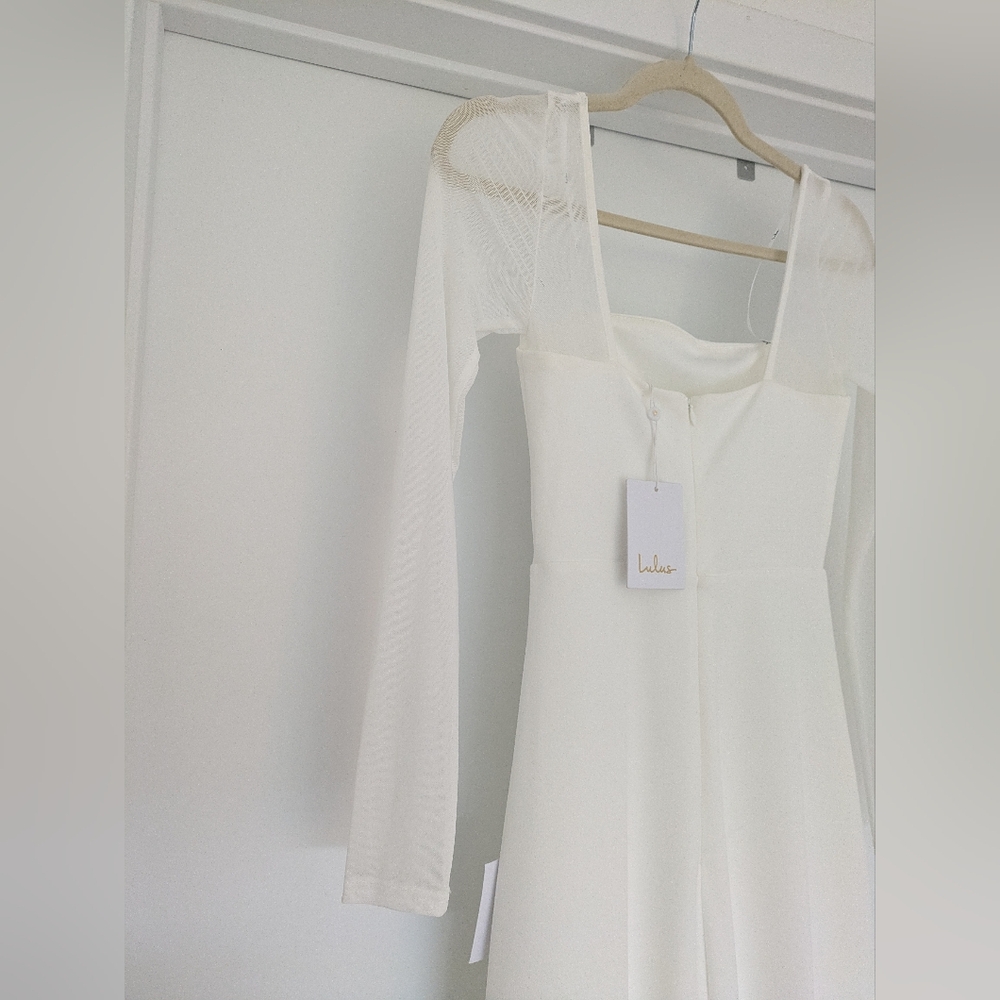 Lulus Lovingly Yours White Mesh Long Sleeve Maxi Bridal Wedding Dress - Picture 8 of 15